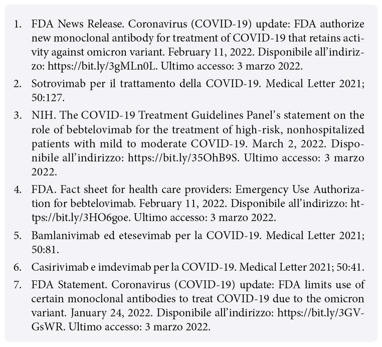 TML n. 6 / 2022 BEBTELOVIMAB PER IL TRATTAMENTO DELLA COVID19 Medlife